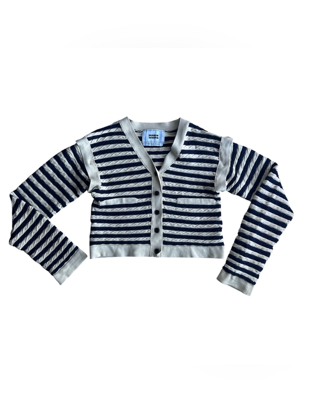 EENK Letter Project Striped Cable Knit Vest Cardigan Detachable Sleeves S - Picture 2 of 9